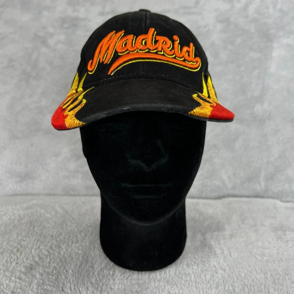 Toro Madrid Spain Hat Black Bull Flame Embroidered Souvenir Strapback Cap